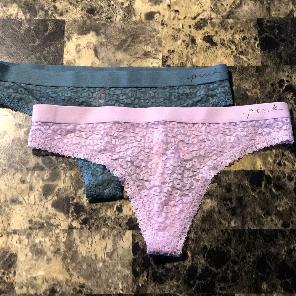 PINK NWOT | Victoria's Secret Lace Thong Bottoms Bundle (2)  - Blue and Purple.